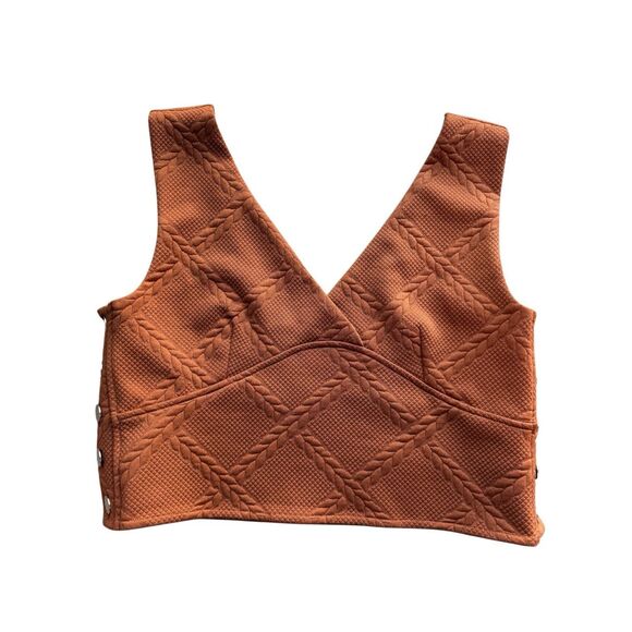 Anthropologie Maeve Textured Button Side V-neck Cropped top Size L - Picture 4 of 10